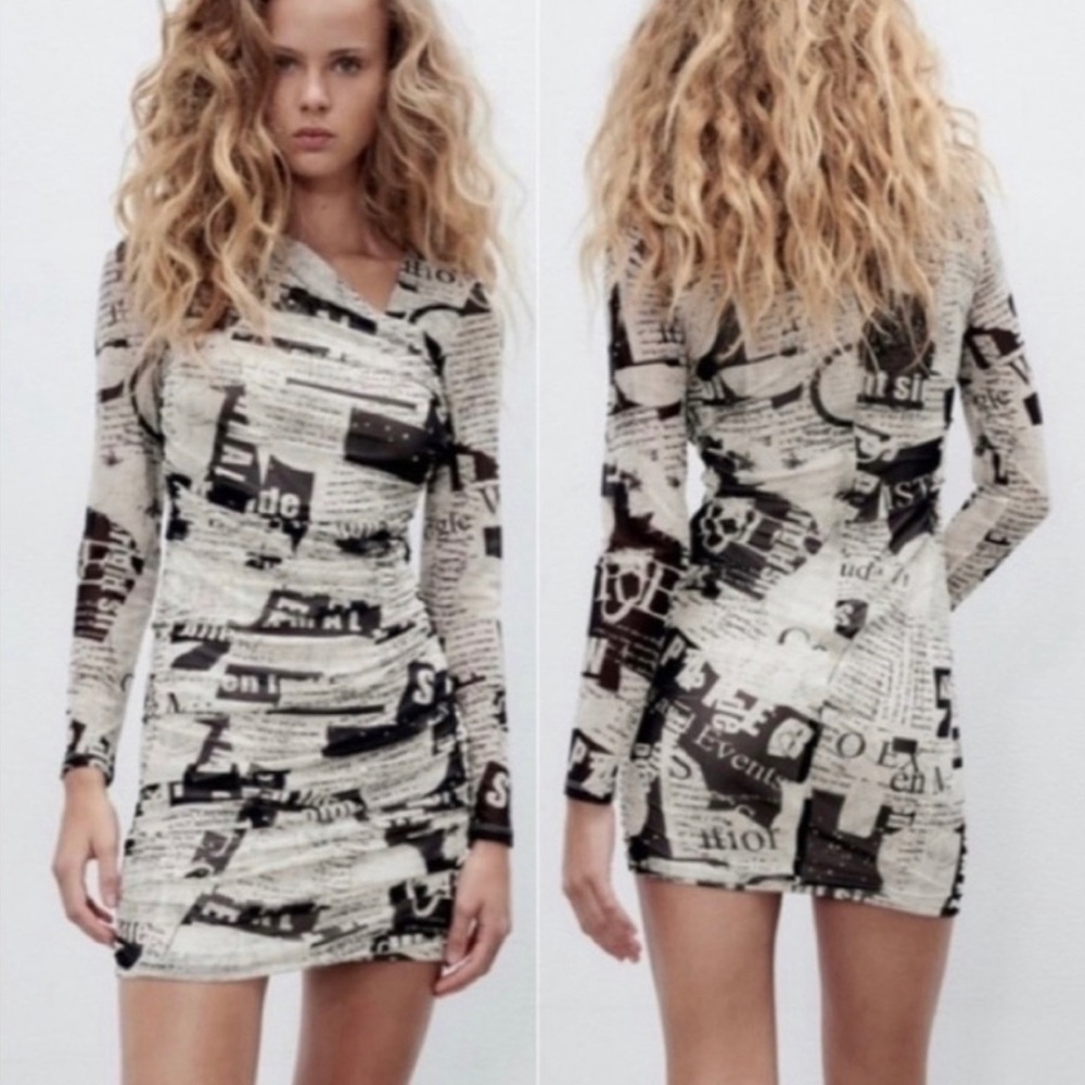 ZARA Viral newsprint dress.